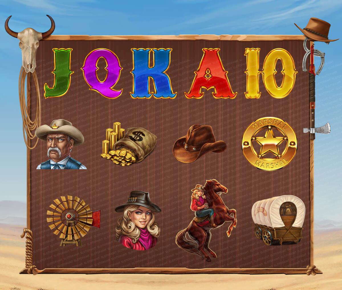 Cowboy symbols. characters at slot machine "Wild West"