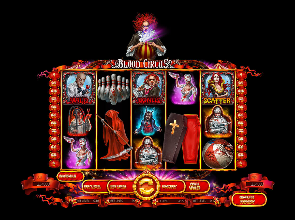 Game reel of the slot machine "Blood Circus"