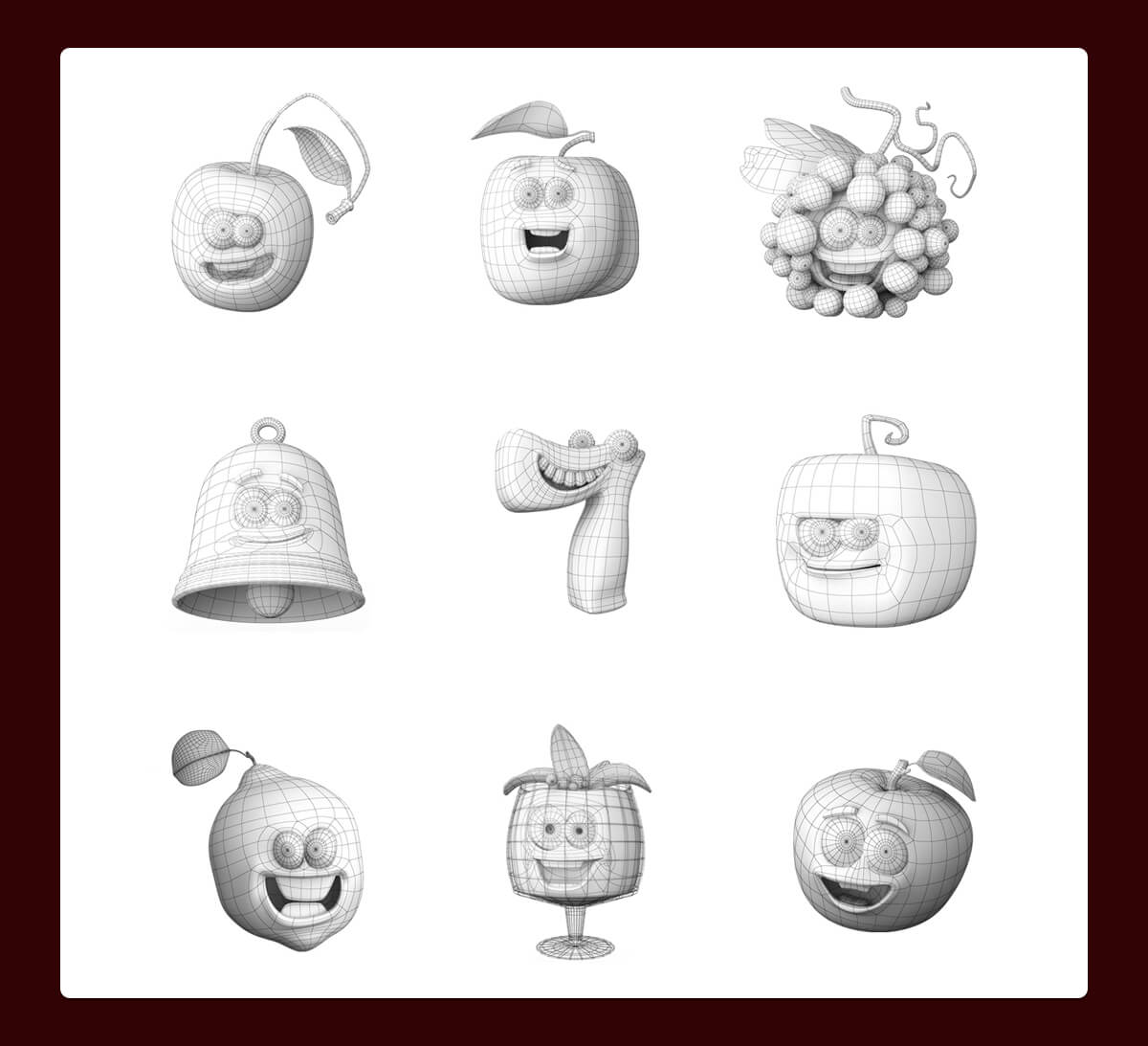 Development of preliminary sketches of gaming symbols for the slot machine "Fruit cocktail"