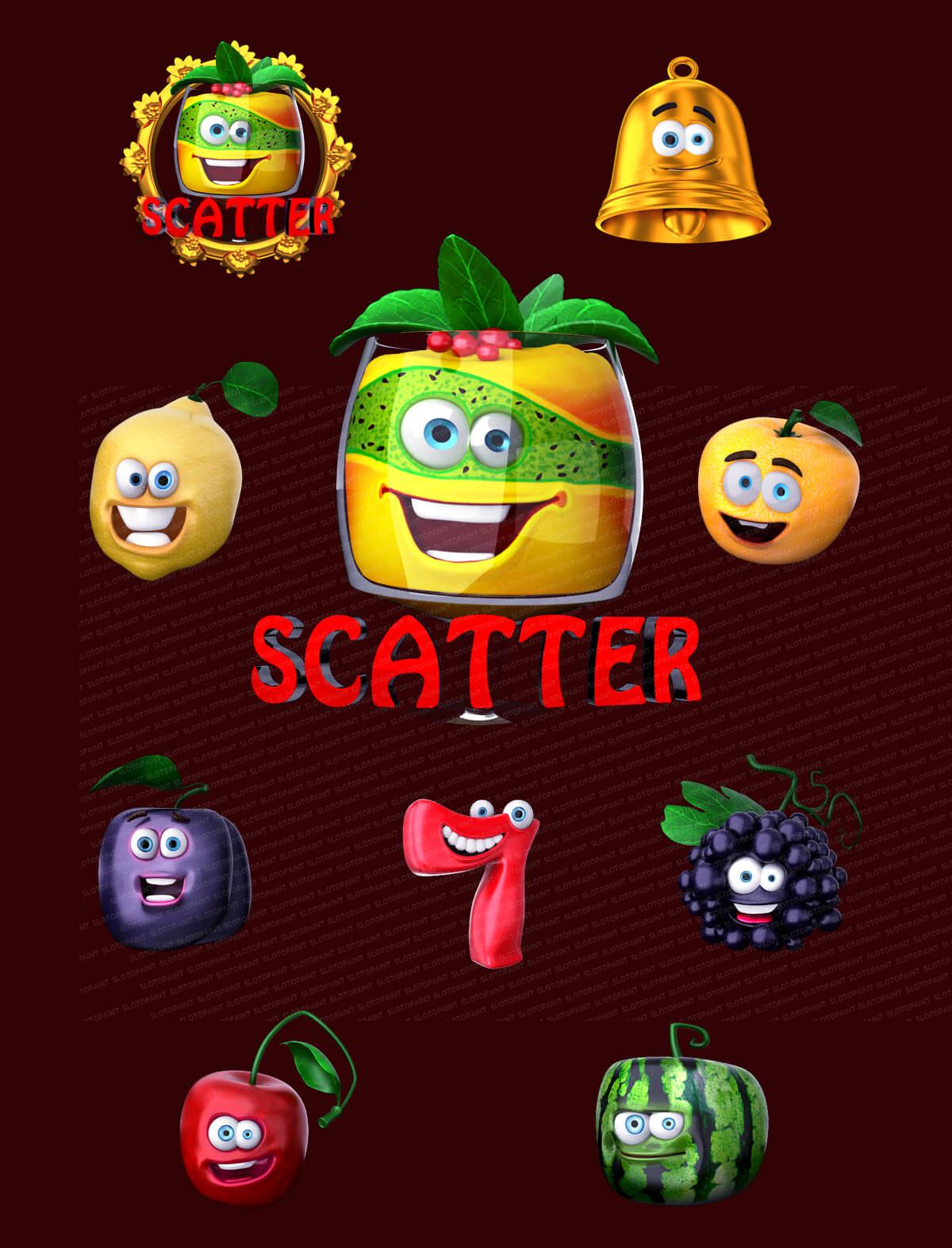 3D modeling the game characters for the slot "Fruit cocktail"