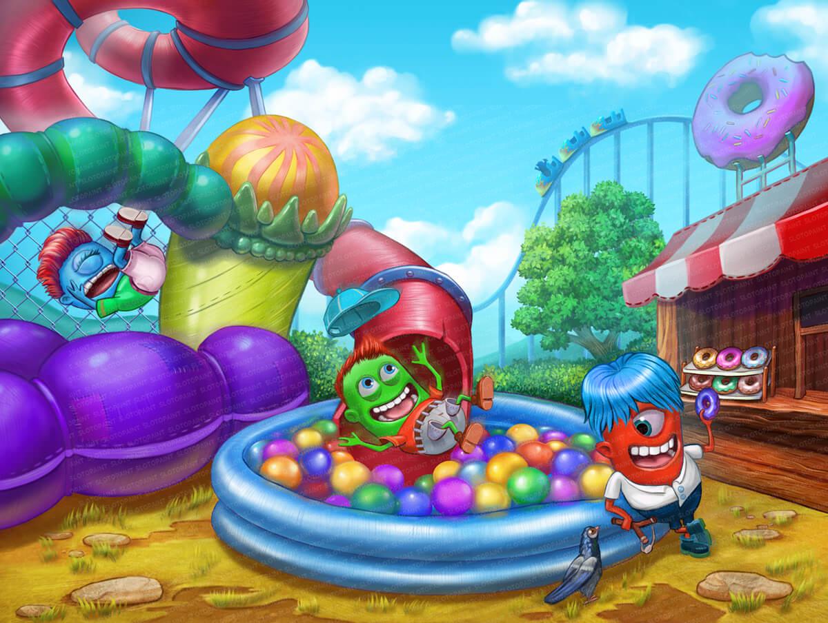 Development the preliminary sketches of background images for the game slot machine "Life of Minions"