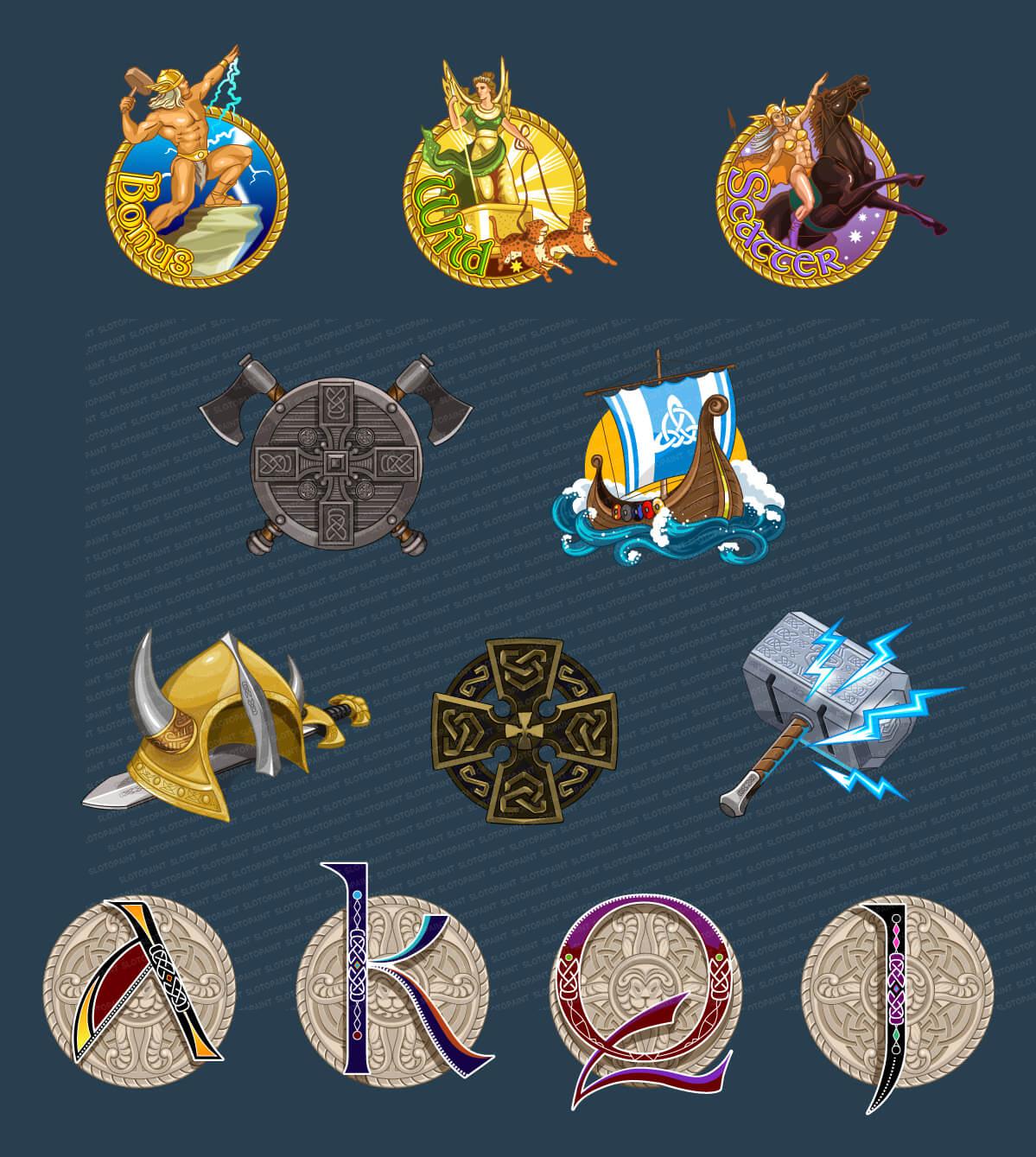 Development of preliminary sketches of gaming symbols for the slot machine "Thor: Stormlord"