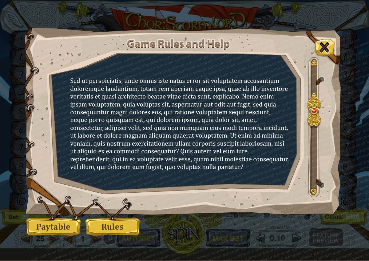 The bonus game screen to the slot machine "Thor: Stormlord"