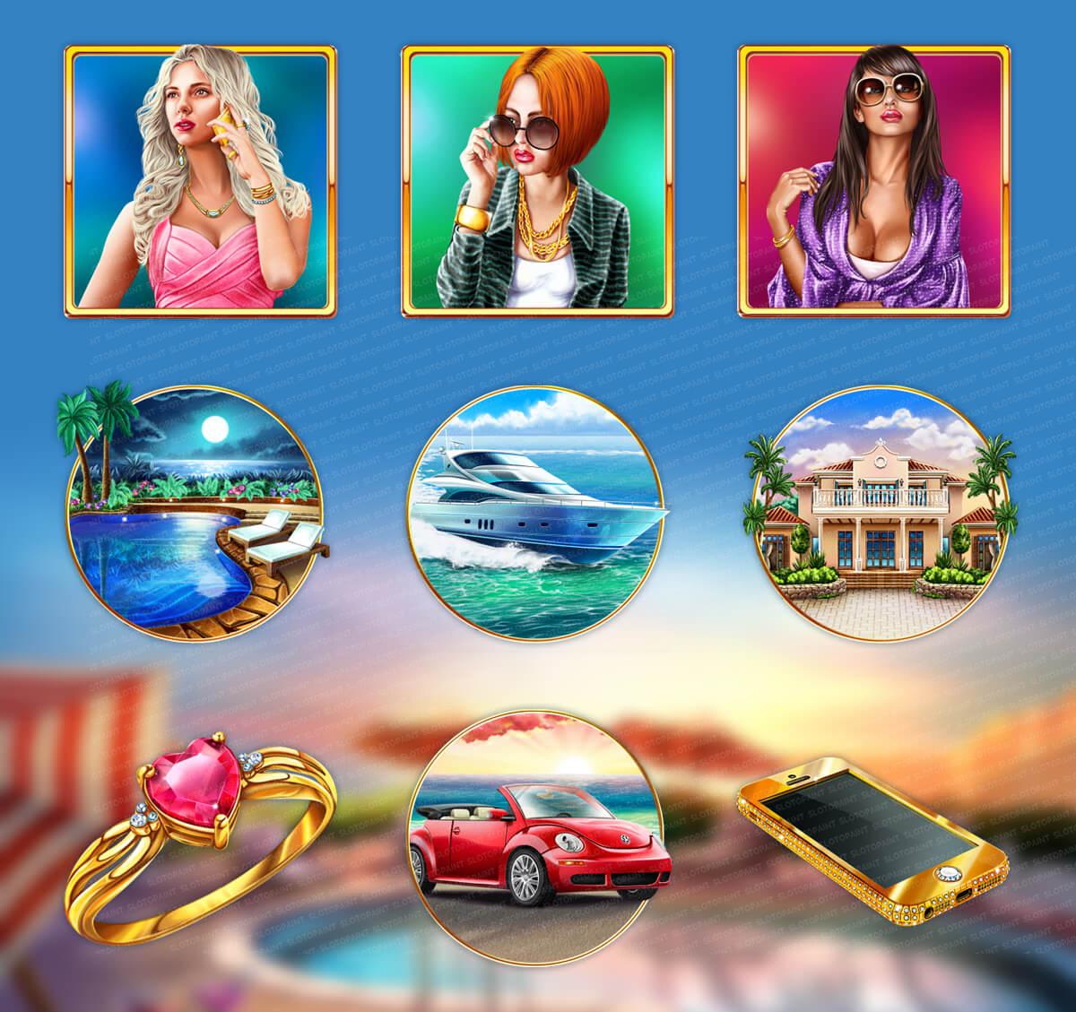 Graphic design of the final versions of the game symbols for "Beauties & Romance"