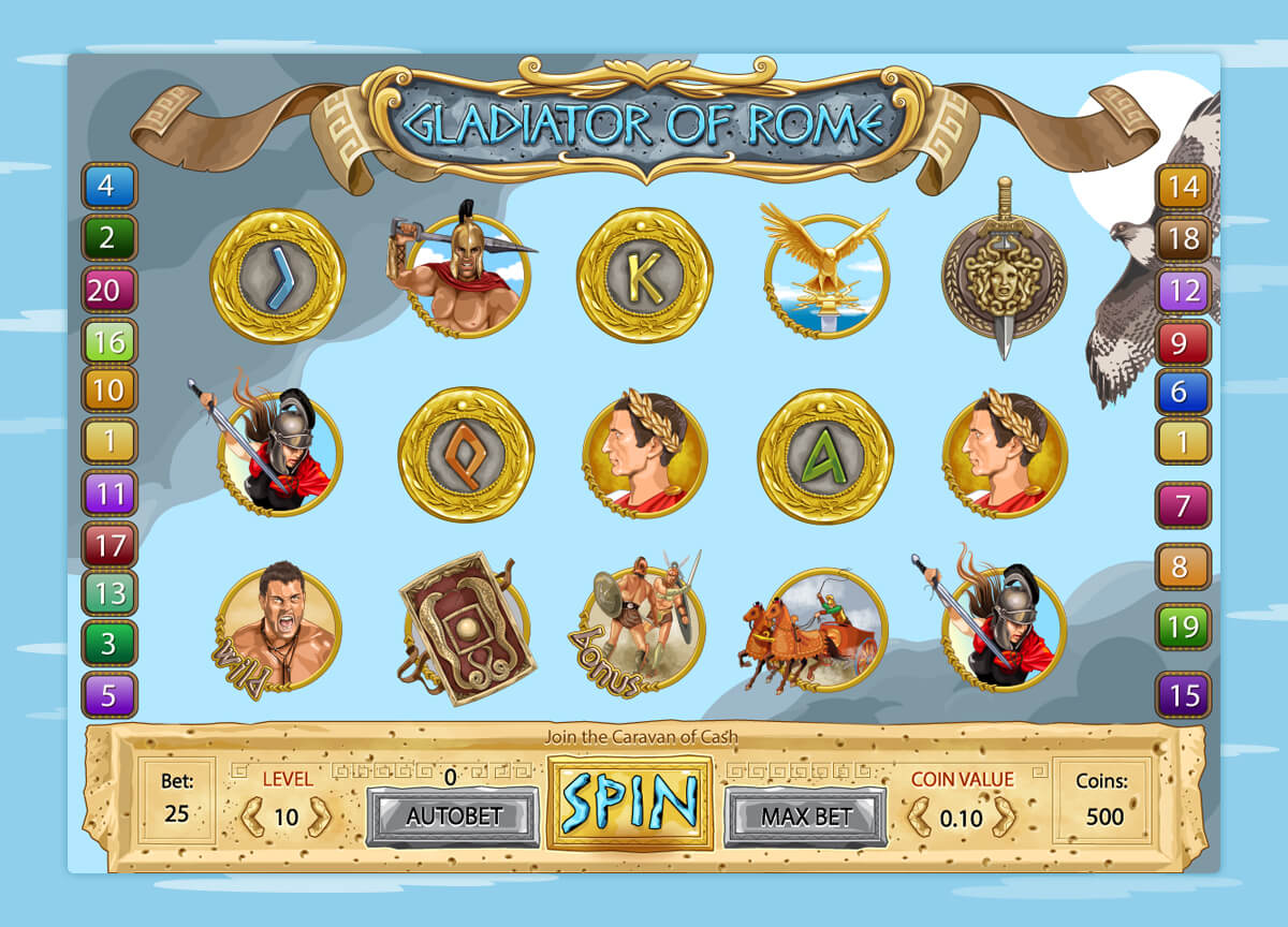 Graphic design of the game reels of the slot machine "Gladiator of Rome"