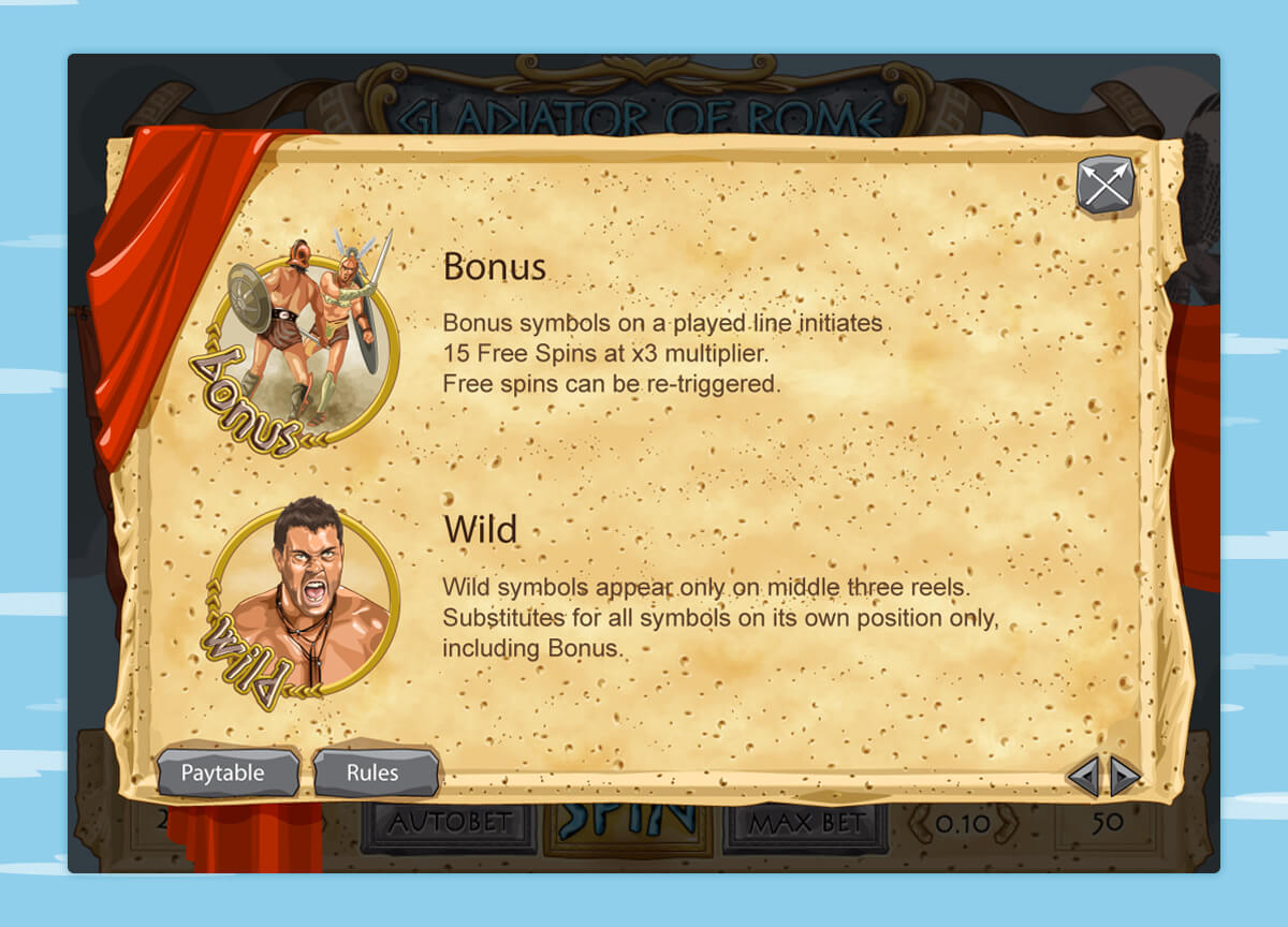 Graphic design of the rules of the game and the paytables