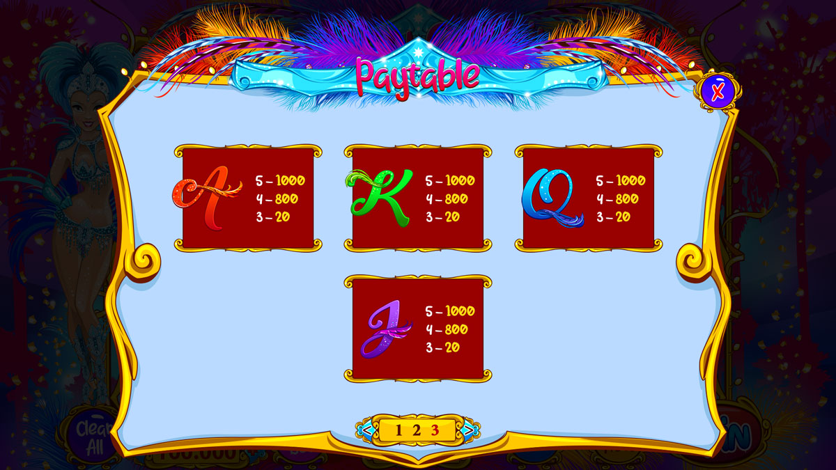 Brazilian Carnival paytable