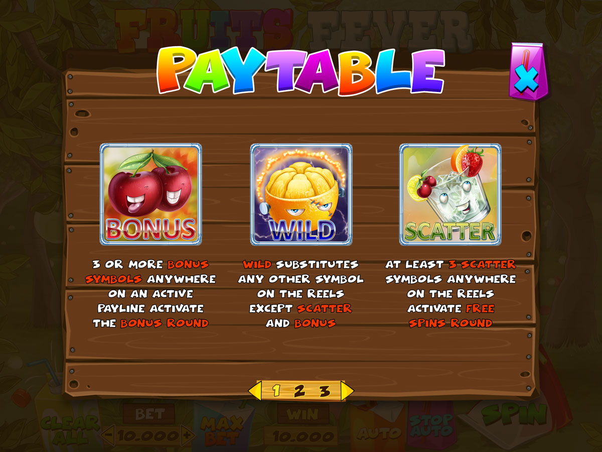 Fruits Fever paytable