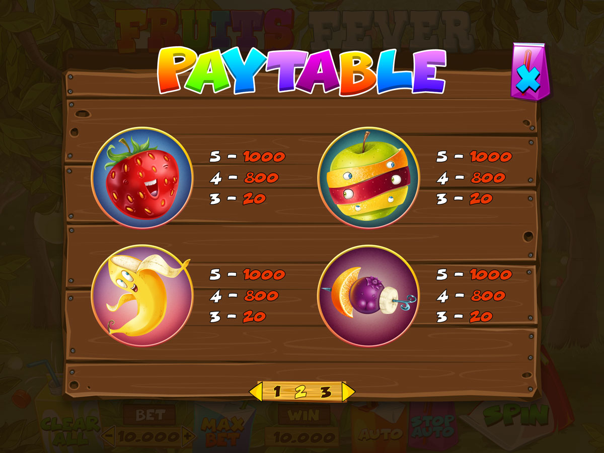 Fruits Fever paytable
