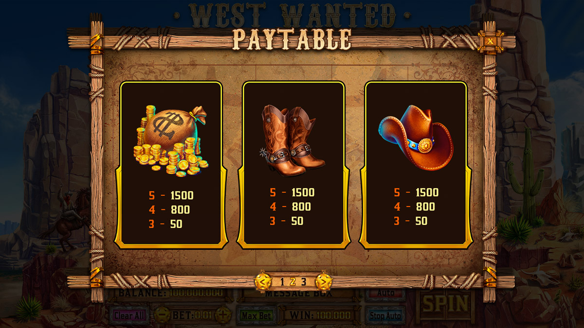 West Wanted paytable