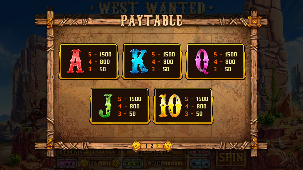 West Wanted paytable