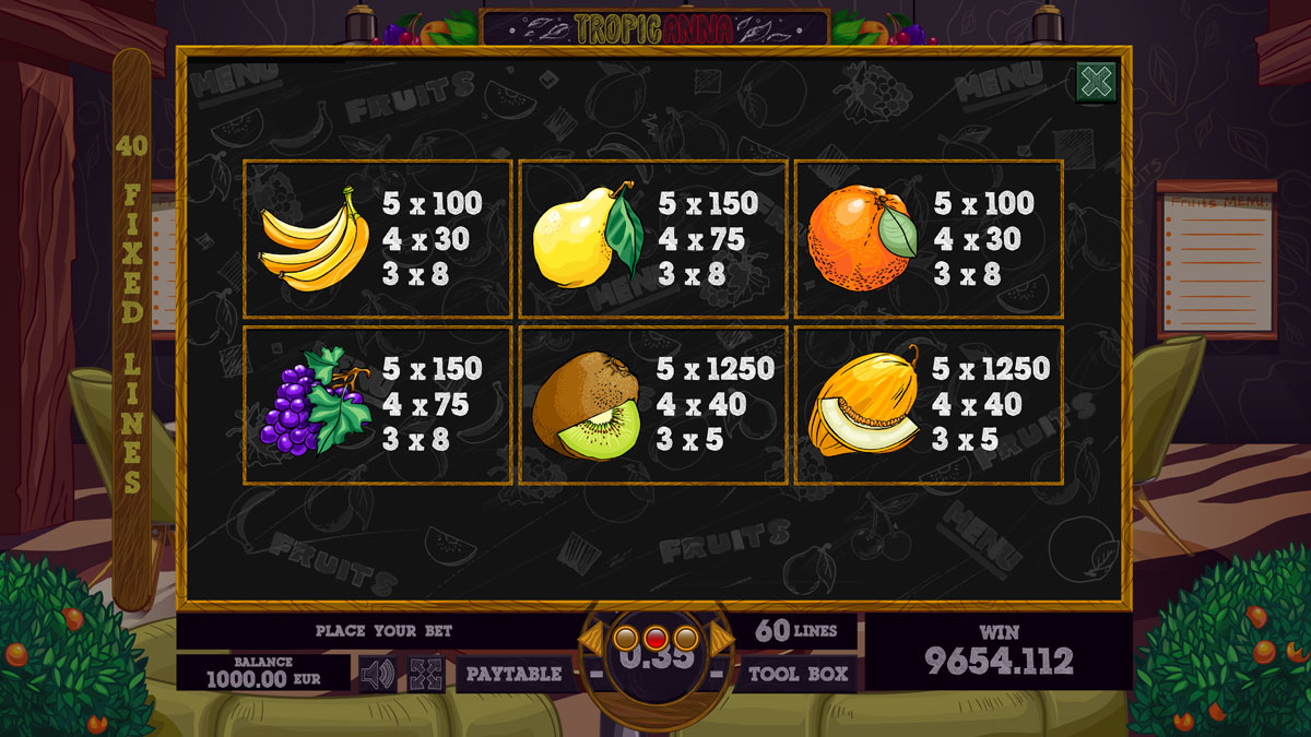 tropicanna paytable