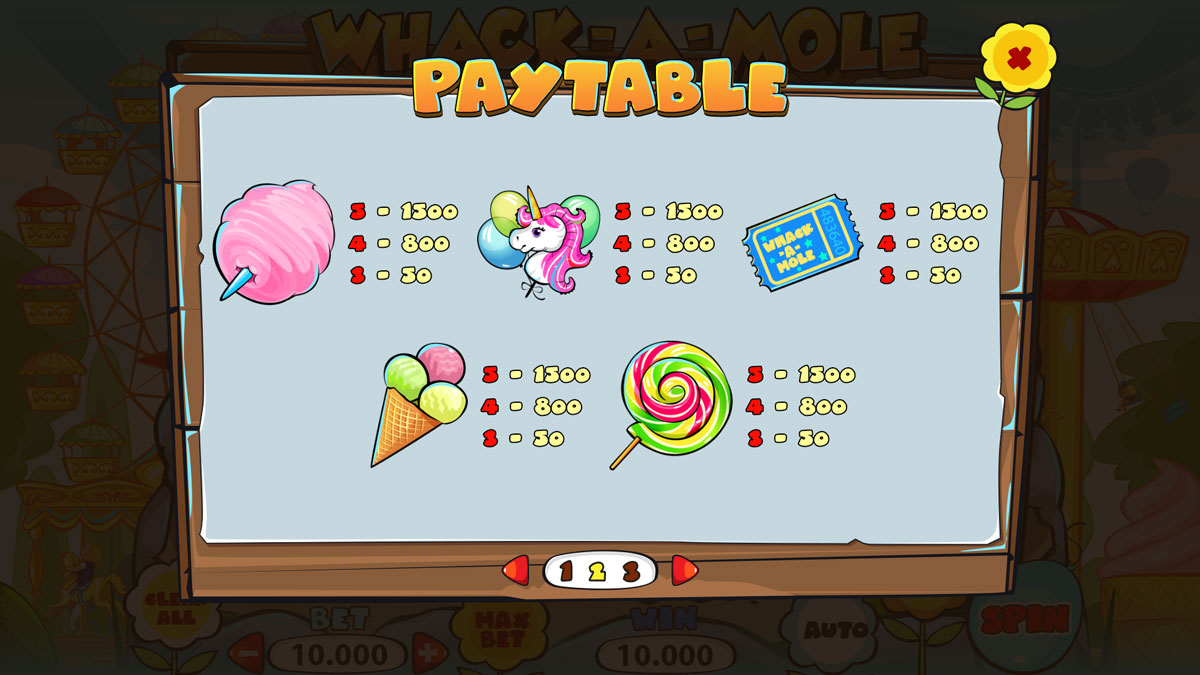 whack a mole paytable