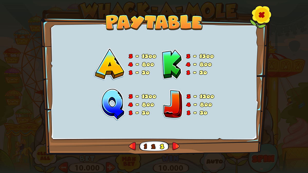 whack a mole paytable